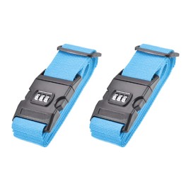 sourcing map Luggage Straps Suitcase Belts with Buckle, Combination Lock, 2Mx5cm Adjustable PP Travel Bag Packing Accessories, Sky Blue 2Pcs