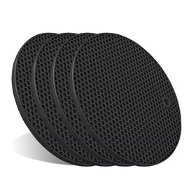 Trivets for Hot Dishes, Silicone Tivets (4, 4 Pack Black 2 Round & 2 Square 7.2" x 7.2" x .25")