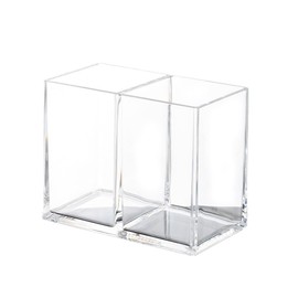 1PC Clear Acrylic Makeup Brush Scissors Holder Organizer with 2 Compartments Eyeliners Display Holder Pen Holder Toothbrush Holder Office Bedroom Bathroom Vanity Organizer Accessories