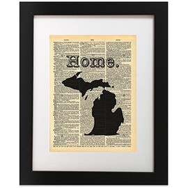 Michigan State Vintage Map Vintage Dictionary Print 8x10 inch Home Vintage Art Abstract Prints Wall Art for Home Decor Wall Decorations For Living Room Bedroom Office Ready-to-Frame
