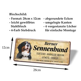 Tin Sign Bernese Mountain Dog – Decorative Metal Sign Dog Breed Wesensart Character Genus – Dog Accessories Item – Gift Dog Owners Breeders Lovers – Wall Decoration Dog Kennel – 28 x 12 cm