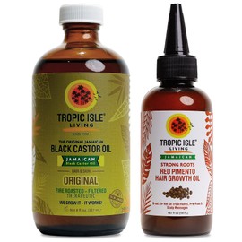 Tropic Isle Living Jamaican Black Castor Oil 8oz  Strong Roots Red Pimento Hair Growth Oil 4oz SET                                                    