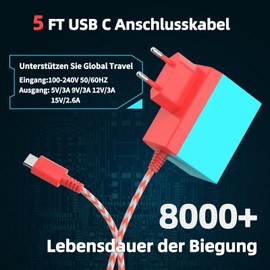 Etssembo 39W Ladegerät für Switch 15V 2.6A Netzteil für Switch/Switch Lite/Switch OLED/Switch Dock/Switch Pro Controller, Unterstützt TV-Modus, Ladekabel USB/Typ C