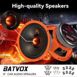 Guooreat MX80E2 Loudspeaker 8 Inch Midrange 640 Watts 4 Ohms Orange Bullet, Premium Quality Audio Door Speakers for Car or Truck Stereo Sound System, Orange (2 Speakers)