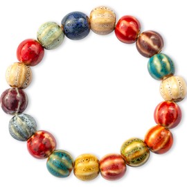 VSPDVO Boho Hippie Colorful Ceramic Round Beads Strand Stretch Bracelet Handmade Simple Ethnic Style Elastic Hand Chain for Women