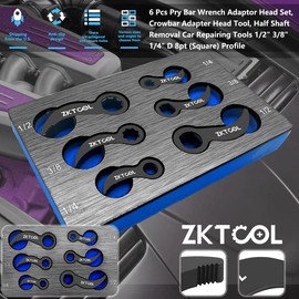 6 Pcs Pry Bar Wrench Adaptor Head Set, Crowbar Adapter Head Tool, Half Shaft Removal Car Repairing Tools 1/2" 3/8" 1/4" D 8pt (Square) Profile - piece set: 3-piece set