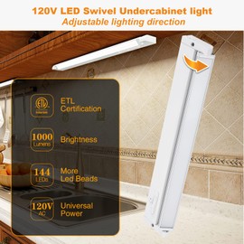 LUMILAND 24 Inch LED Under Cabinet Lighting with ETL Listed, Hardwired or Plug-in, 3 Color Levels Dimmable, Adjustable Lighting Direction, White