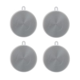 4 Pcs Silicone Dish Scrubber, Multipurpose Round Silicone Sponges Reusable Dish Brush for Kitchen Dishes Plate Fruits Vegetables Washing and Cleaning