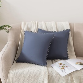 DJDEA Pack of 2 Decorative Cushion Covers Soft Pompoms Pillow Covers with Invisible Zipper Square Home Decor Throw Pillow Cases for Sofa Bedroom Living Room (Gray, 50x50cm)