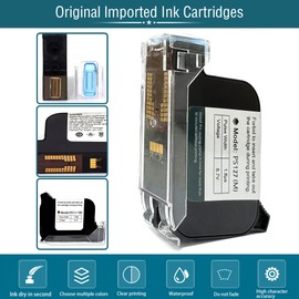 Phezer Original 42ml Black Quick Dry Solvent Ink Cartridge Replacement PS127 for 0.5inch/12.7mm Handheld Inkjet Printers P15 / P16 / P18 and 0.5-inch Mini Inkjet Printer (PS127 Cartridge)