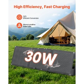 30W Foldable N-Type Monocrystalline Solar Panel Charger 16BB Ultra-Light Portable USB-A USB-Connected 24% EfficiencySolar Panel Power: 1x30W