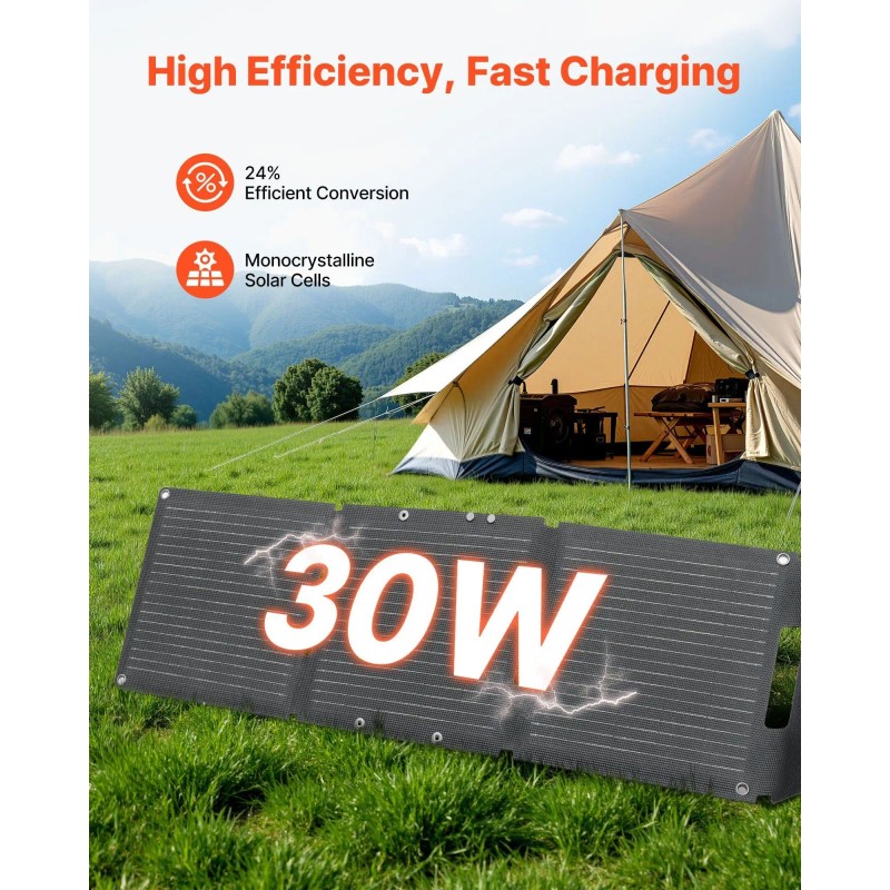 30W Foldable N-Type Monocrystalline Solar Panel Charger 16BB Ultra-Light Portable