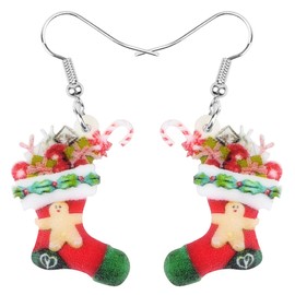 HUAGEO Acrylic Cute Christmas Snowman Gingerbread Candy Canes Socks Earrings Dangle Fun Jewellery For Women Charms Festival Gifts Accessories (Pink)