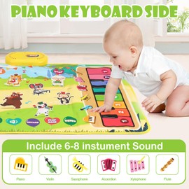 Baby Musical Play Mat,Early Educational 3 in 1 Floor Piano Drum Animal Touch 31.5"*19.6 " Play Blanket Montessori Sensory Musical Learning Toys,Baby Birthday (Forest Pattern)
