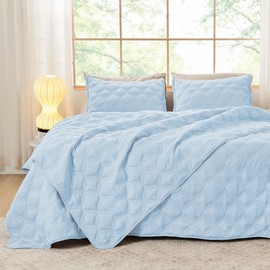 Litanika Queen Quilt Bedding Set, Light Blue Summer Lightweight Soft Comforter Bedspreads & Coverlets, Boho Farmhouse Bedding Cover Bed Decor All Season, 3 Pieces (1 Quilt, 2 Pillowcases)