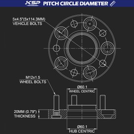 KSP 20mm 5x114.3 Hubcentric Wheel Spacers Fit TC XB, ES300 350, GS300 350 430,IS250 300 350,LS400 430 460,RC300 350, Camry Highlander Tacoma(4 pcs 60.1 bore 12X1.5mm)