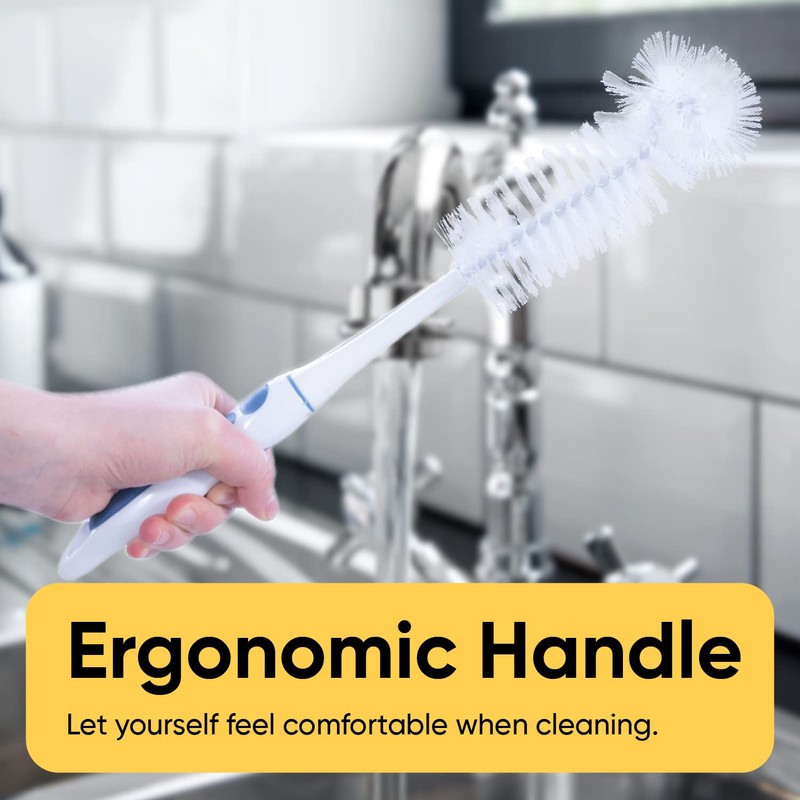 Superio Bottle Brush Scrubber Long, Blue and White Baby Bottle