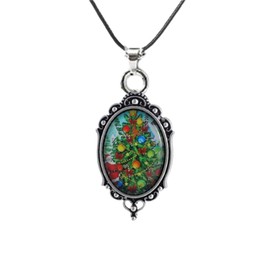 Vintage Christmas Earrings Necklace Set, Crystal Glass Santa Dangle Earrings Punk Style Christmas Tree Earrings Necklace Fashion Oval Christmas Bell Knot Earrings Necklace Set Christmas Choker Xmas Jewelry for Women (Tree)