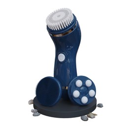 Perry Ellis 4-in-1 Cordless Massage and Cleansing Set with 4 Brush Heads, Exfoliating Face Scrubber with Massager, Rotating Scrub Brush, Facial Skincare Products, Carrying Case for Travel Included