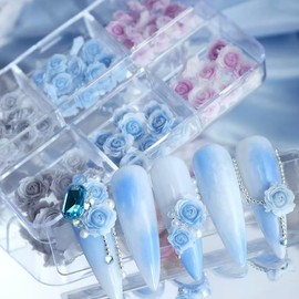 Chunmeng 3D Nail Art Charms Resin Rose Manicure Accessories for Women and Girls Nail Decoration Wedding Party DIY Craft Supplies (Blue)