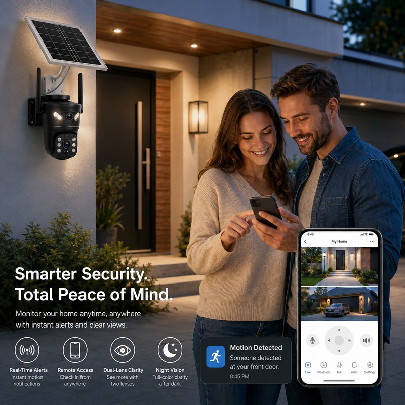 Solar Security Camera for Outdoor Monitoring – Dual-Lens 4G WiFi
