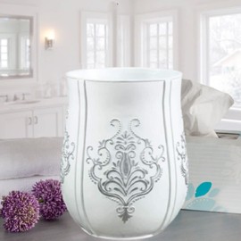 Creative Scents Vintage White Small Bathroom Trash Can 1.58 Gal / 6L Waste Basket for Bathroom - Durable Garbage Can - Space Friendly Waste Bin for Rustic Bedroom or Living Room Décor