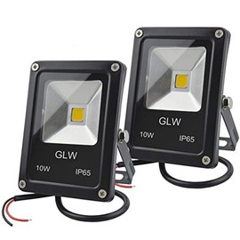 GLW 12V AC/DC LED Flood Light, 10W Mini IP65 Waterproof Outdoor Security Light, 900LM, 3000K Warm White, 80W Halogen Bulb Equivalent With Spike Stand [2 Pack]