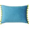 Paoletti Fiesta Teal Blue Velvet Pom Pom Rectangle Cushion Cover