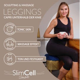 SLIMCELL Anti-Cellulite Leggings Women's Draining Capri Under Knee - Shape Leggings Women, Microfibre Shapewear Tummy Control, Compression Tights - Made in Italy, nude