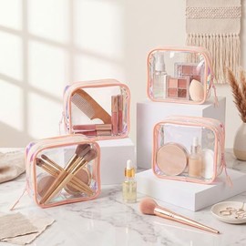 Travel Makeup Organizer, Compact Lightweight Accessory for Travel and Daily Use - Sunnymove 12 Iridescent Holographic Pink