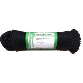 (#8) 1/4" X 100' Black Cotton Solid Braided Theatrical Sash Cord Rope