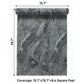 VaryPaper 15.7''x78.7'' Glossy Silver Black Marble Contact Paper Peel and Stick Countertops Waterproof Marble Wallpaper for Kitchen Bathroom Removable Self Adhesive Marble Vinyl Wrap for Cabinets