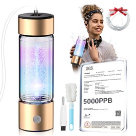 LOZLTX 5.0 Upgrade Hydrogen Water Bottle with Brush【SGS Certification - 5000PPB】【NO.1 Double Hydrogen Content】Hydrogen Water Bottle with 2025 Advanced SPE PEM Technique, GOLD