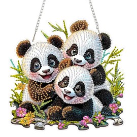 SENQAO Panda Hanging Diamond Art Painting Kits for Adults Beginners, 5D Special Shape Diamond Art Kits, Cute Panda Crystal Rhinestones Diamond Gem Art Painting for Home Garden Wall Decor