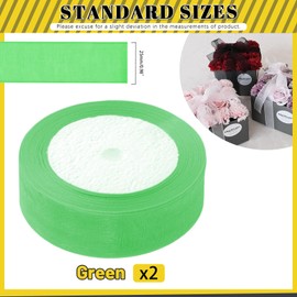 Mardatt 2 Rolls 1 Inch x 25 Yards Shimmer Sheer Ribbon Gift Wrapping Ribbon Sheet, 10 Colours Transparent Chiffon Ribbons for Floral Bouquet Wedding Decorating (Green)