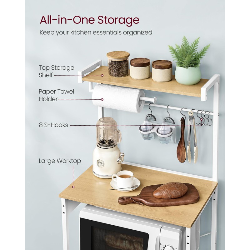 VASAGLE Kitchen Bakers Rack with Power Outlet, Coffee Bar 4-Tier