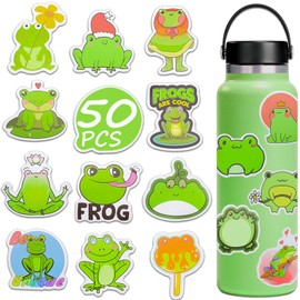 Bifarde 50Pcs Cute Frog Stickers - Vinyl Waterproof Cartoon Decals for Laptop, Luggage, Notebooks, Water Bottles, Skateboards, Phones, Sticker Pack for Teens Adults