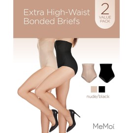 MeMoi Women's 2 Pair Pack Extra High-Waist Bonded Briefs Nude/Black 1X