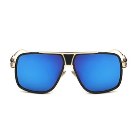 Gobiger Aviator Sunglasses for Men Retro Fashion Goggle Alloy Frame shades (Black&mirrored Blue)