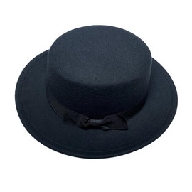 Black Classic Wide Brim Fedora Hat Flat Top Hat Panama Hat with Bow Felt Jazz Cap Derby Hat for Unisex Men Women Wedding Party Talent Show Performance
