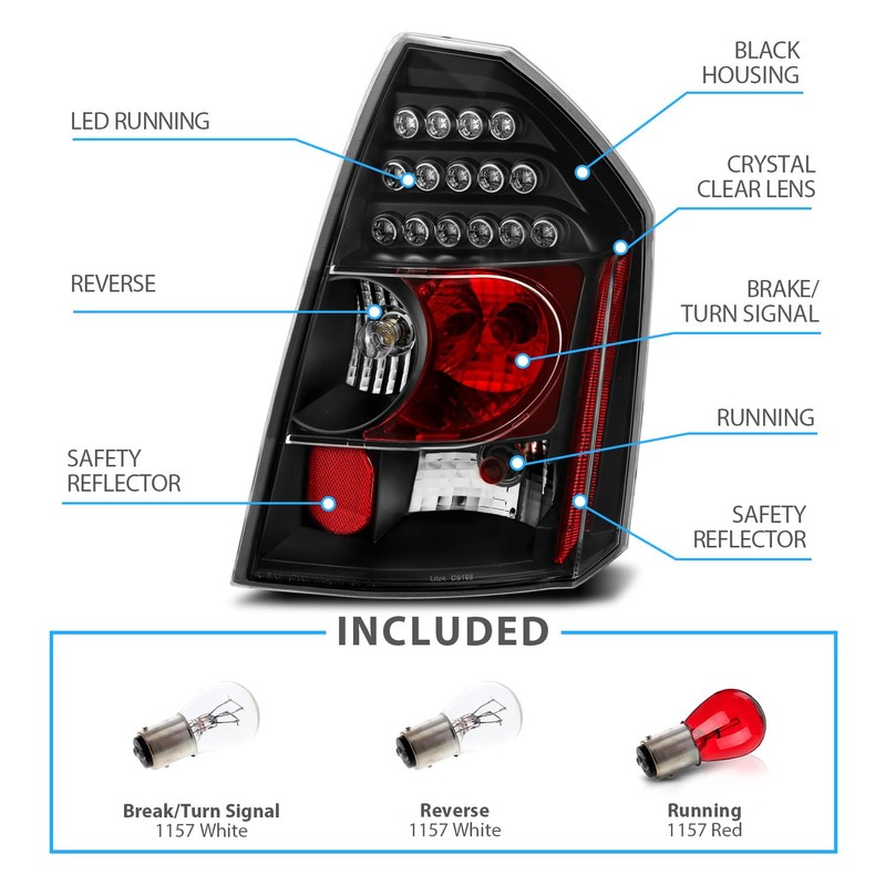 AmeriLite L.E.D Taillights Black for Chrysler 300/300C - Passenger and