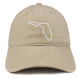 Trendy Apparel Shop Florida State Outline State Embroidered Cotton Dad Hat- Khaki
