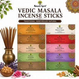 Vedic Masala Hand Rolled Incense Sticks 100g Pack Traditional Indian Joss Sticks Long Burning Natural Aromatherapy Incense for Meditation Yoga Relaxation Spiritual (Jasmine)