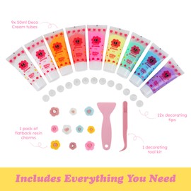 Shiny Mae Decoden Cream Kit – 9 Colors Whipped Cream Glue with Charms & Tools – DIY Kawaii Decorating Set for Phone Case, Slime, Crafts & Gifts