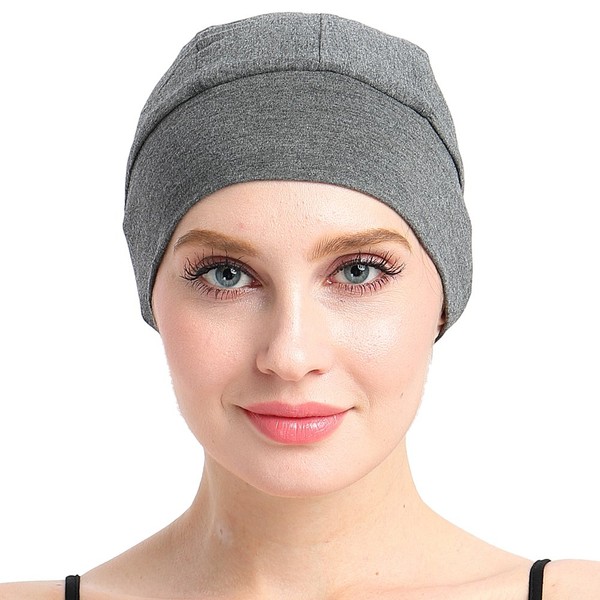 Man Night Cancer Caps Hair Loss Chemo Sleep Hat Covering Full Head Lightweight Fabric (Charcoal Gray)