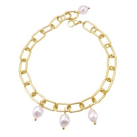 Gold Paperclip Bracelet 14K Dainty Pearl Bracelet For Girls Charm Bracelet For Women Adjustable Bracelets (With Gift Box) (Paper Clip Bracelets)