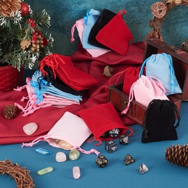 FASHEWELRY 100 Pack Mixed Colors Drawstring Velvet Bags 3.6x2.8 inch Wedding Party Favor Jewelry Candy Storage Present Packaging Small Pouches