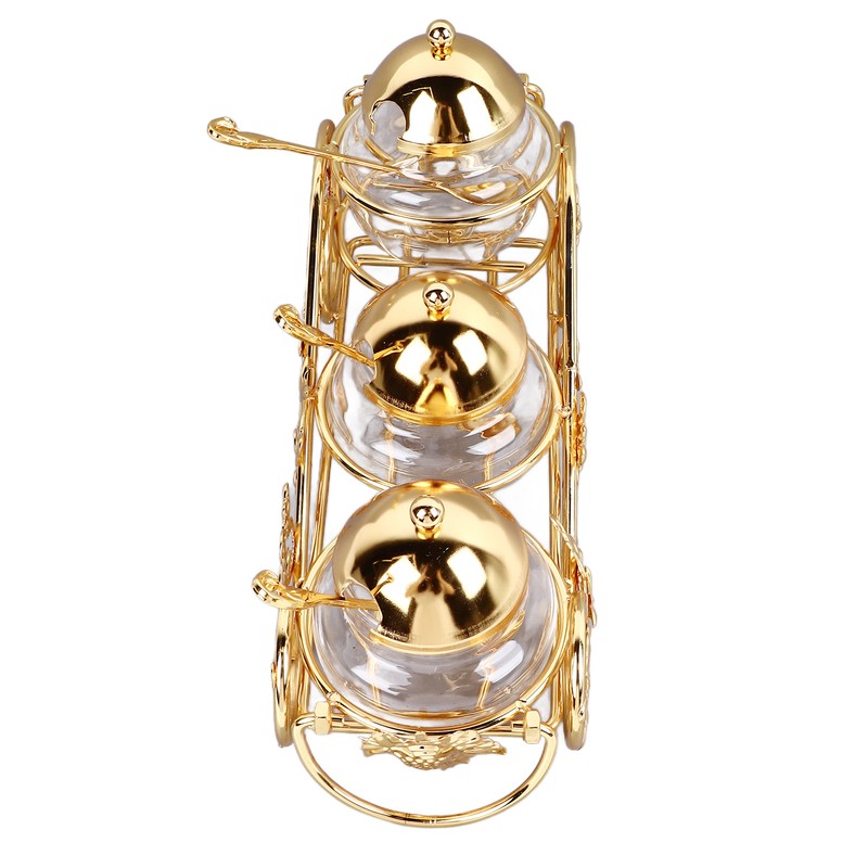3 Piece Set European Style Gold Sugar Jar with Lid