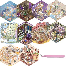 10 Sets DIY 3D Sticker Scene DIY 3D House Stickers for Girls Make Your Own Mini Shop Scenes Stickers for Kids Cute Cartoon Animal Sticker for Adult Relief Stress Pass The Time