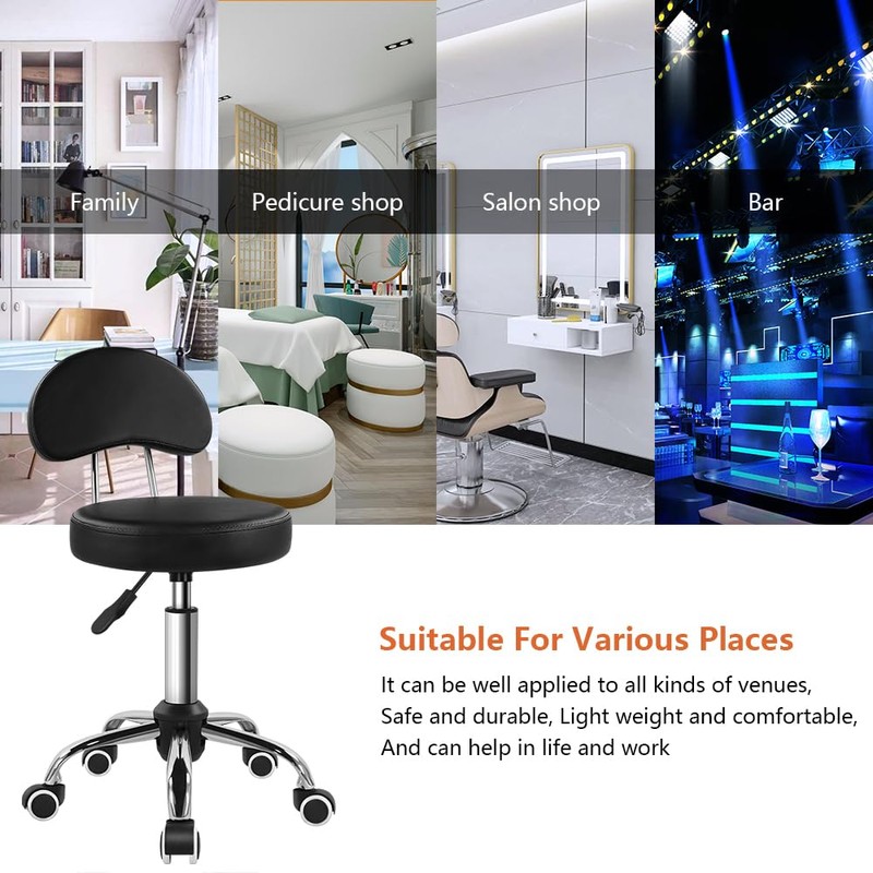 KKTONER Rolling Stool with Mid Back Height Adjustable Chair PU